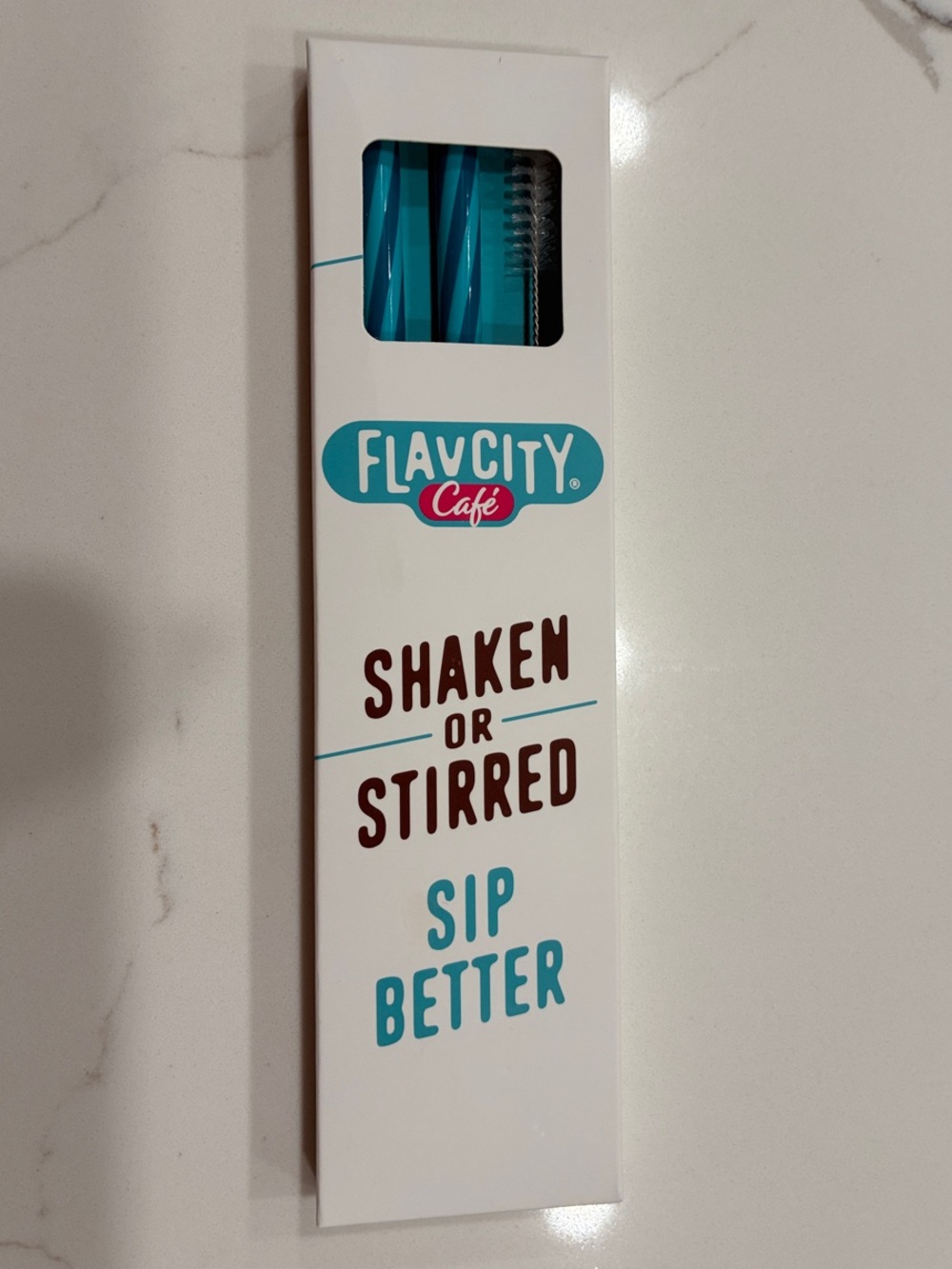 NIB FlavCity Reusable Straws in Blue with Cleaning Brush